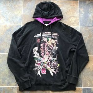 Nixon Womens Sz Large Sweatshirt Pullover Graphic Trippy Retro Black Hooded